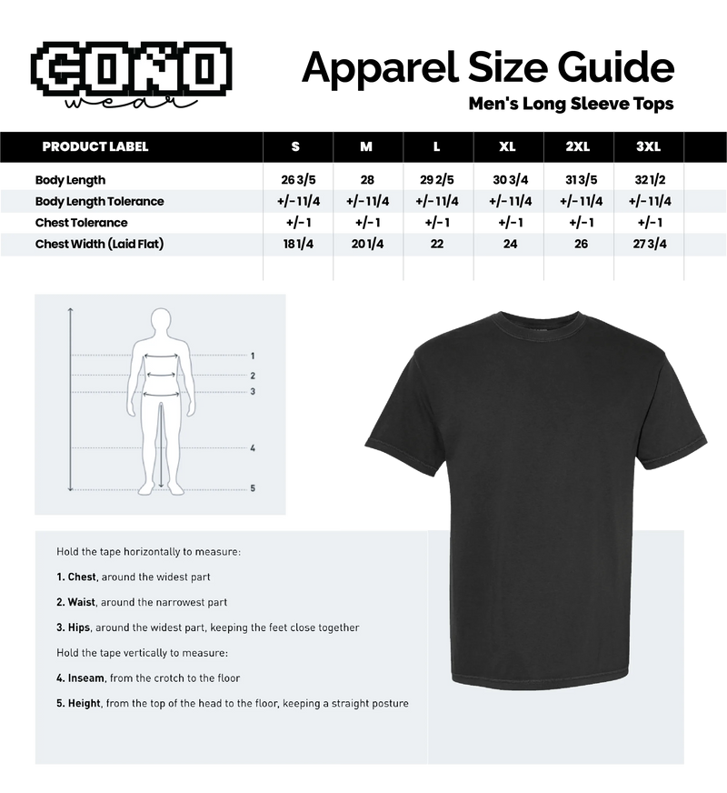 Size chart for RD Initials T-Shirt