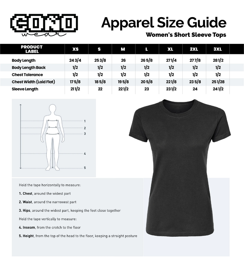 Size chart for Monte Cristi Short Sleeve Women's T-Shirt