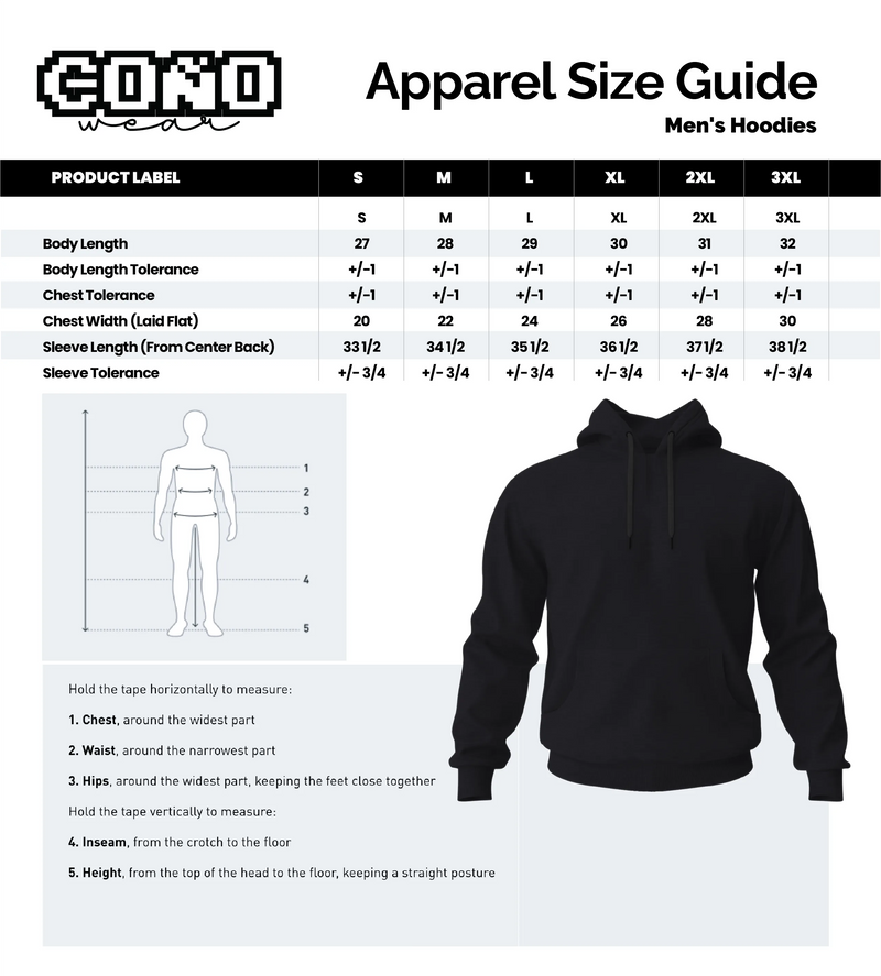 Size chart for 1 Peso Oro Hoodie