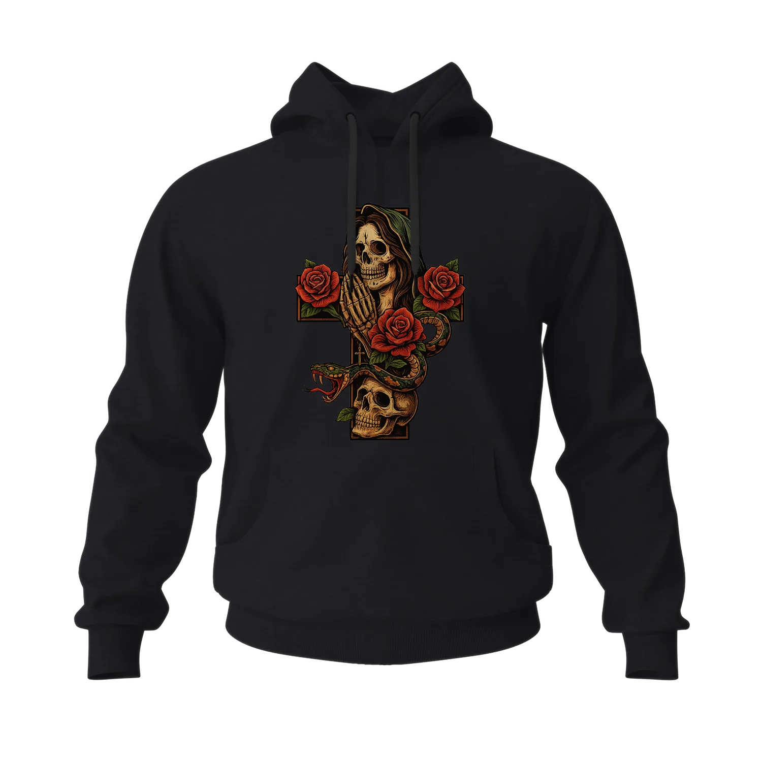 Santa Muerte Skull Cross Men's Hoodies