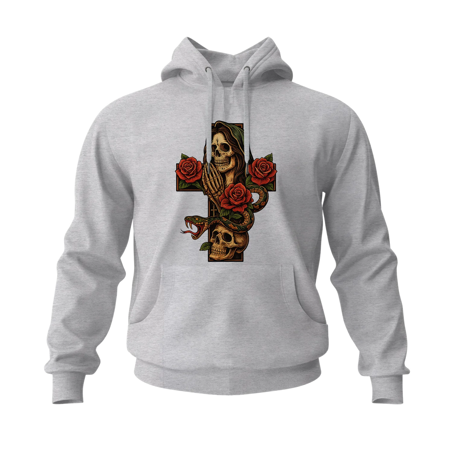 Santa Muerte Skull Cross Men's Hoodies