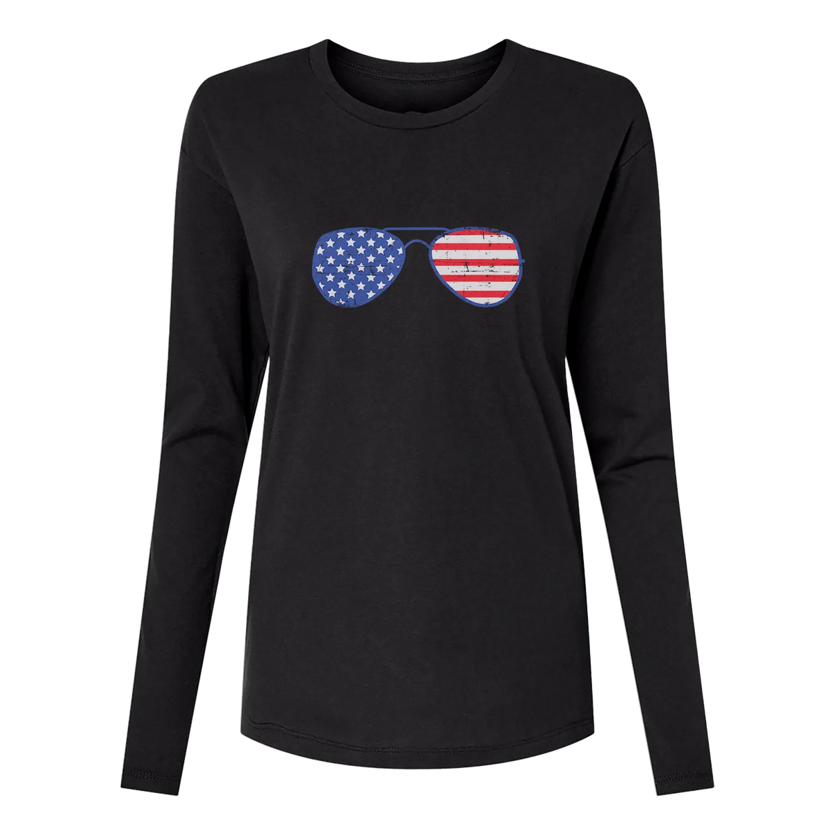 Glasses With USA Flag Long Sleeve Women's T-Shirt