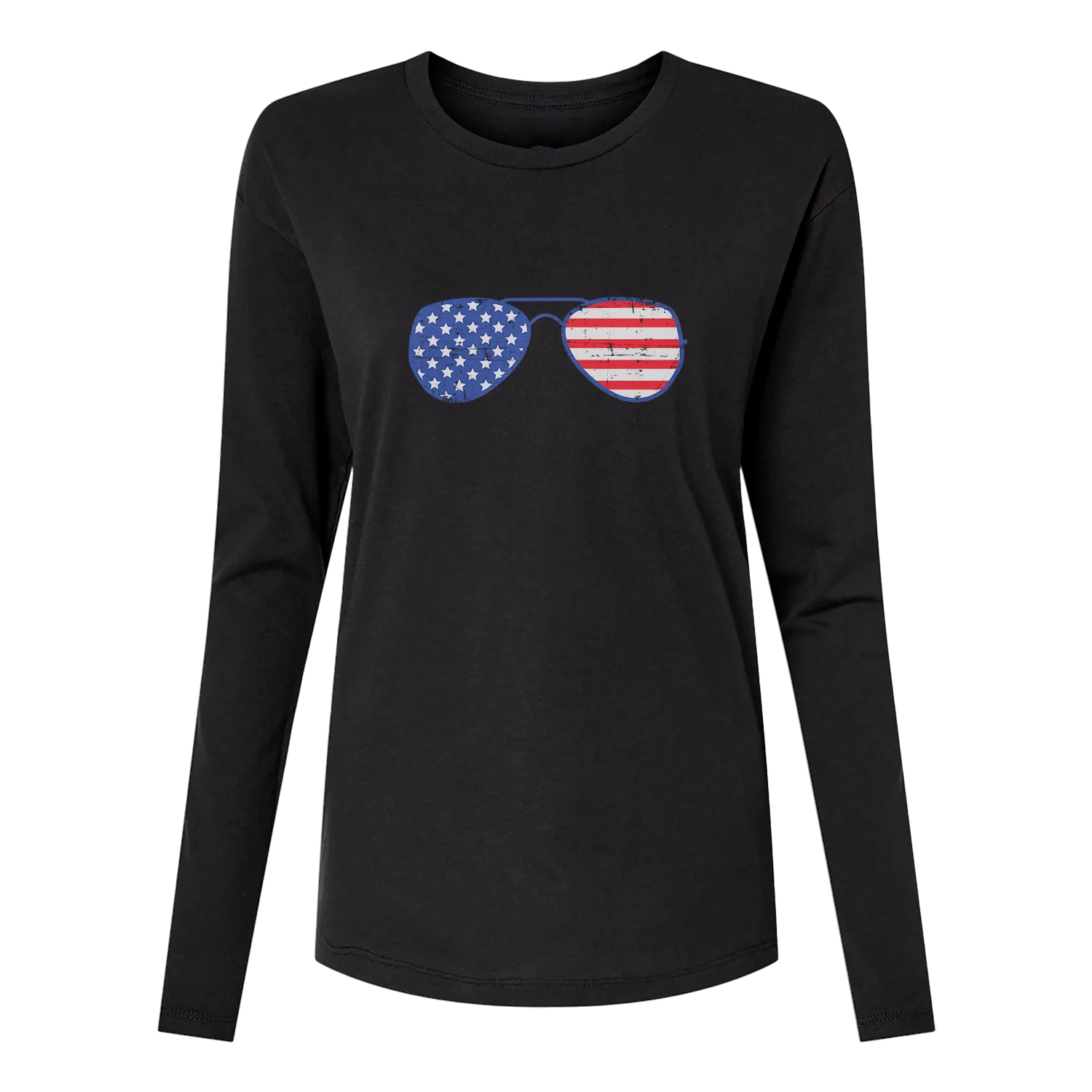 Glasses With USA Flag Long Sleeve Women's T-Shirt