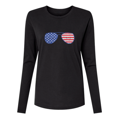 Glasses With USA Flag Long Sleeve Women's T-Shirt