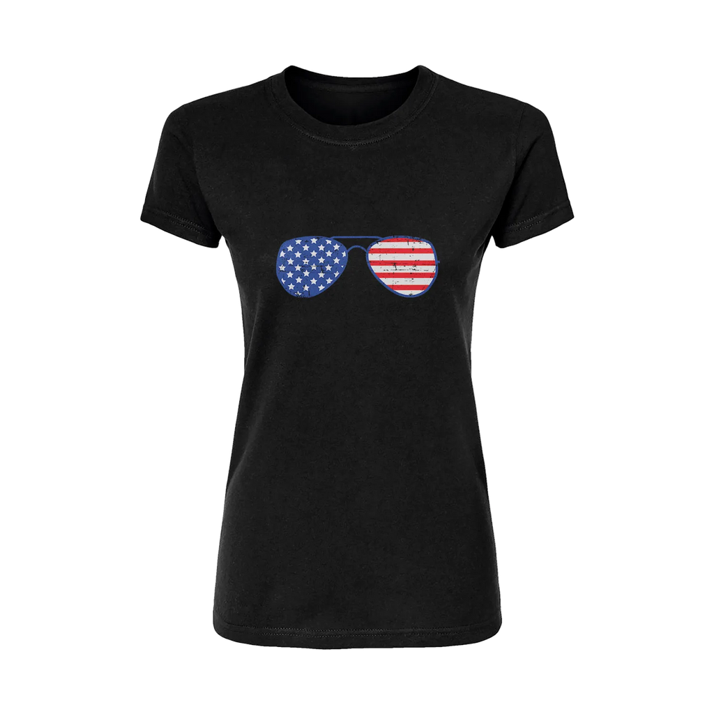 Glasses With USA Flag Short Sleeve Women's T-Shirt