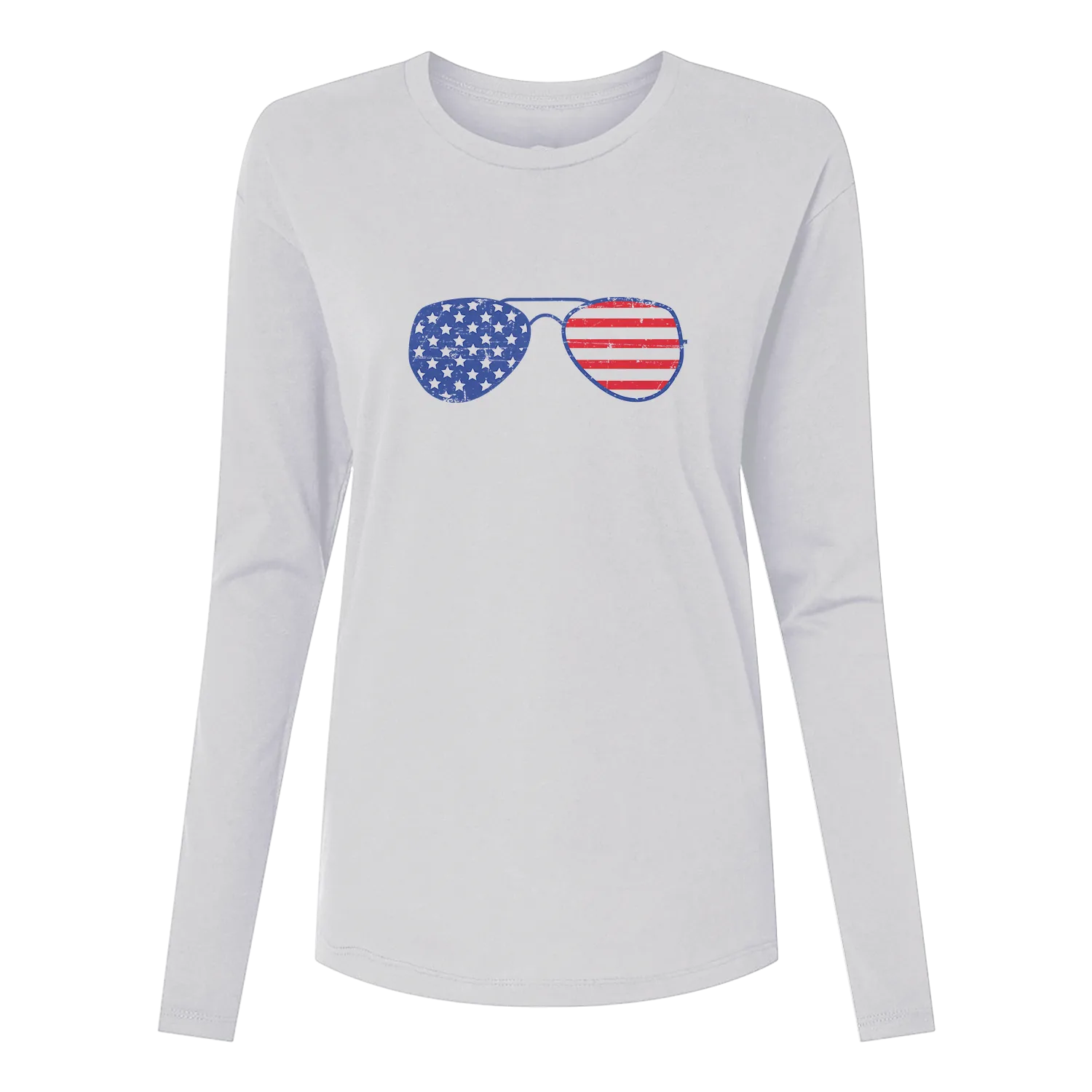 Glasses With USA Flag Long Sleeve Women's T-Shirt